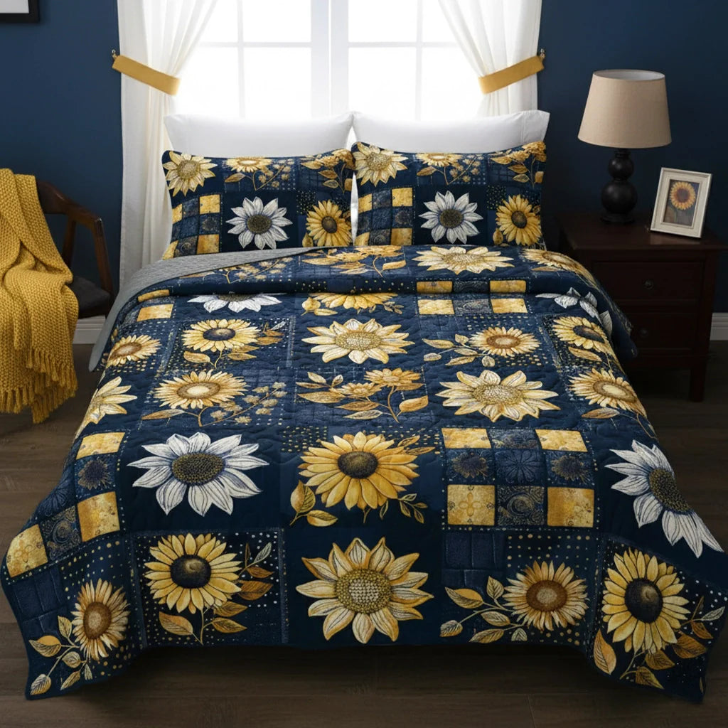 Shineful Quilt 3-Piece Set Inelegance Sunflowers