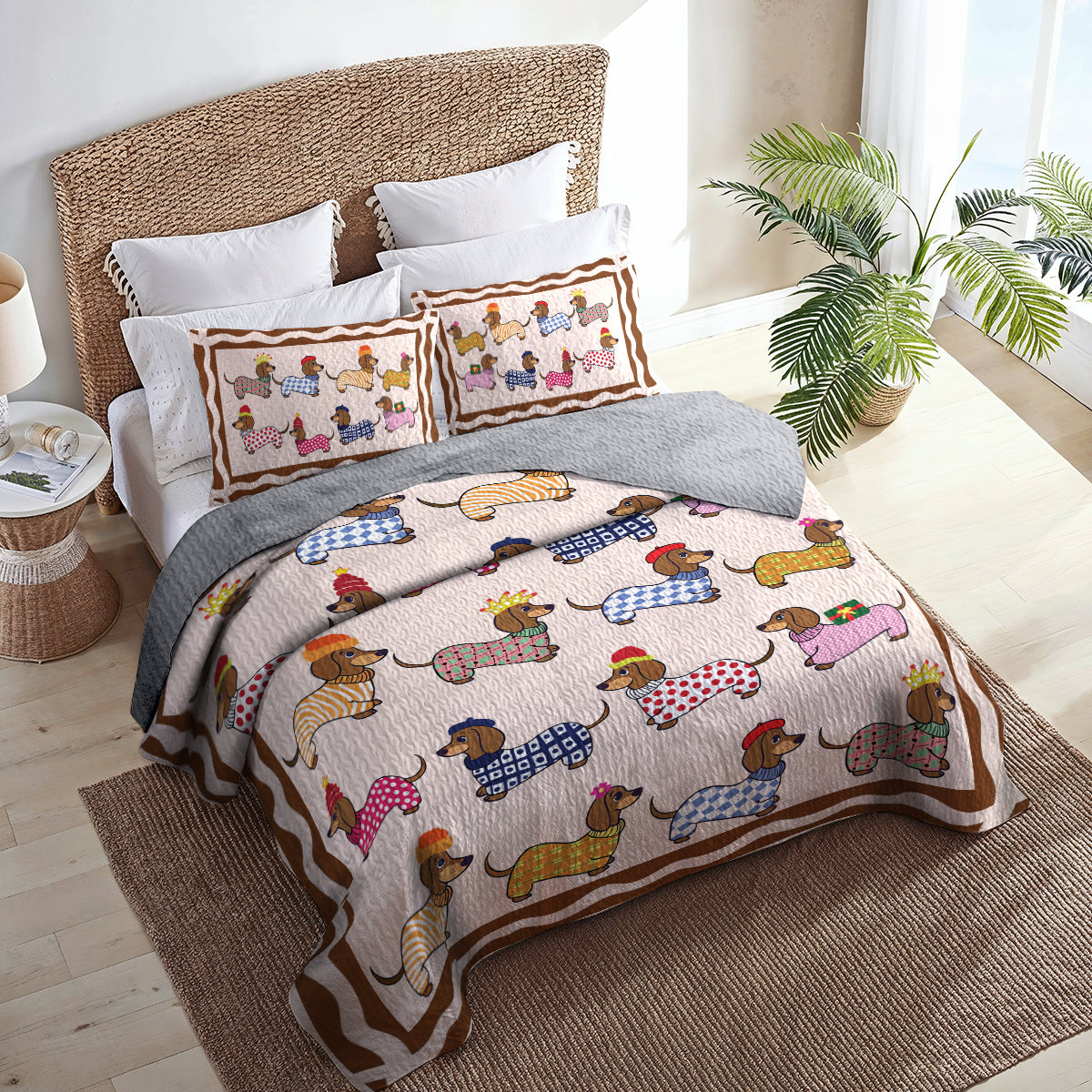 Shineful All Season Quilt 3-Piece Set - Mischievous Dachshunds