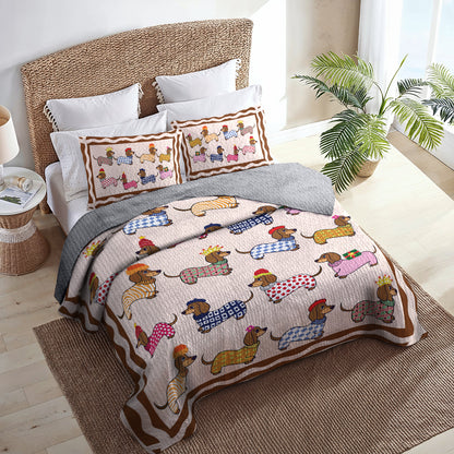 Shineful All Season Quilt 3-Piece Set - Mischievous Dachshunds