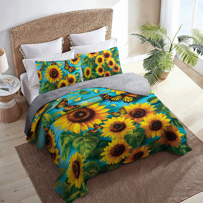 Shineful All Season Quilt 3-Piece Set - Sunflower With Butterfly