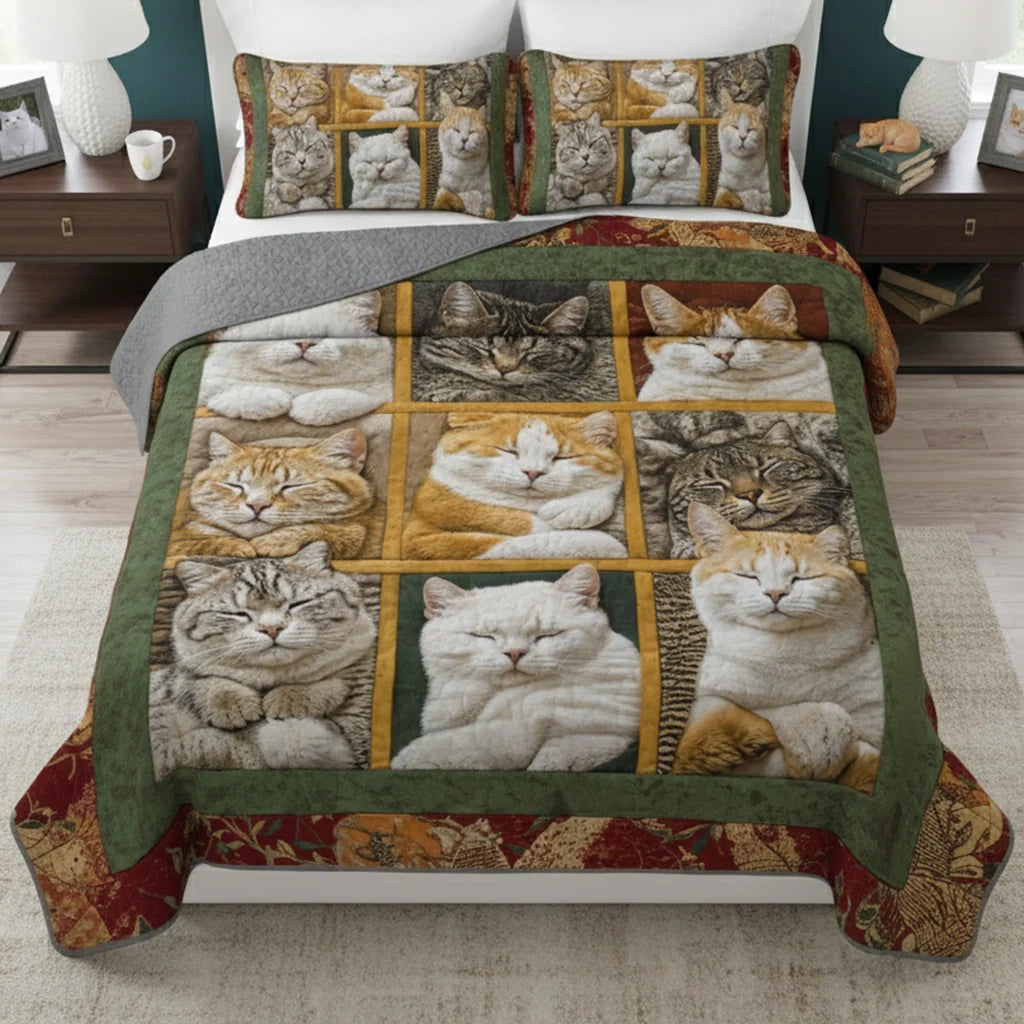 Shineful Quilt 3-Piece Set Sleepy Cats