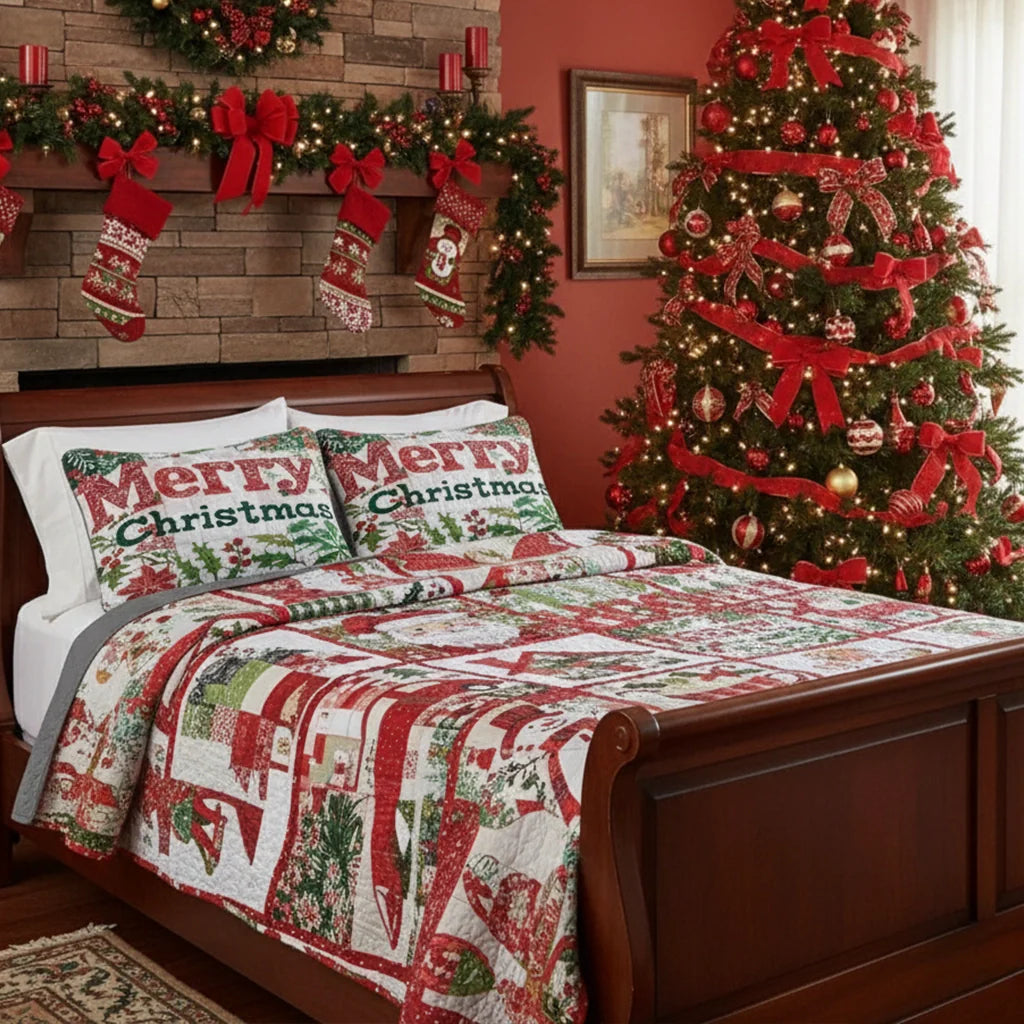 Shineful Quilt 3-Piece Set Merry Christmas