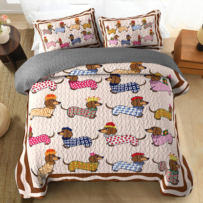 Shineful All Season Quilt 3-Piece Set - Mischievous Dachshunds