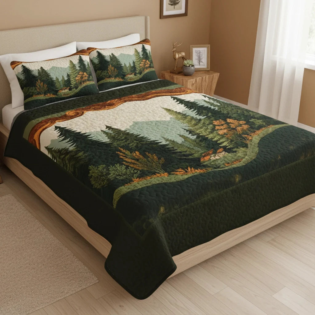 Shineful Quilt 3-Piece Set Forest Cabin