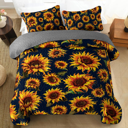 Shineful All Season Quilt 3-Piece Set - Bright And Charming Sunflower