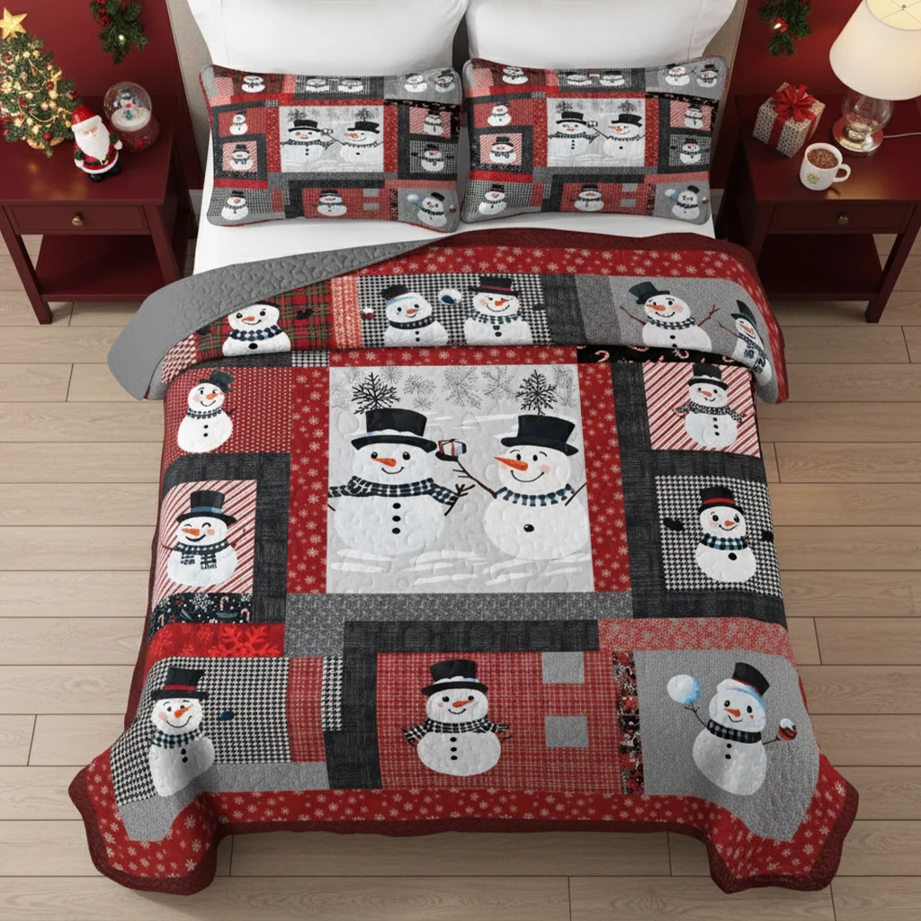 Shineful Quilt 3-Piece Set Playful Snowmen