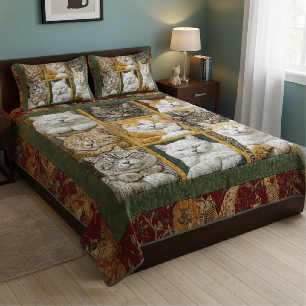 Shineful Quilt 3-Piece Set Sleepy Cats