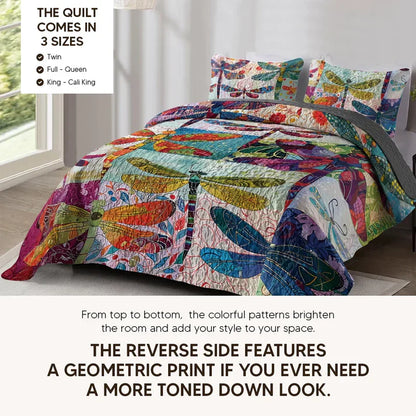 Shineful Quilt 3-Piece Set Dragonfly Bloom