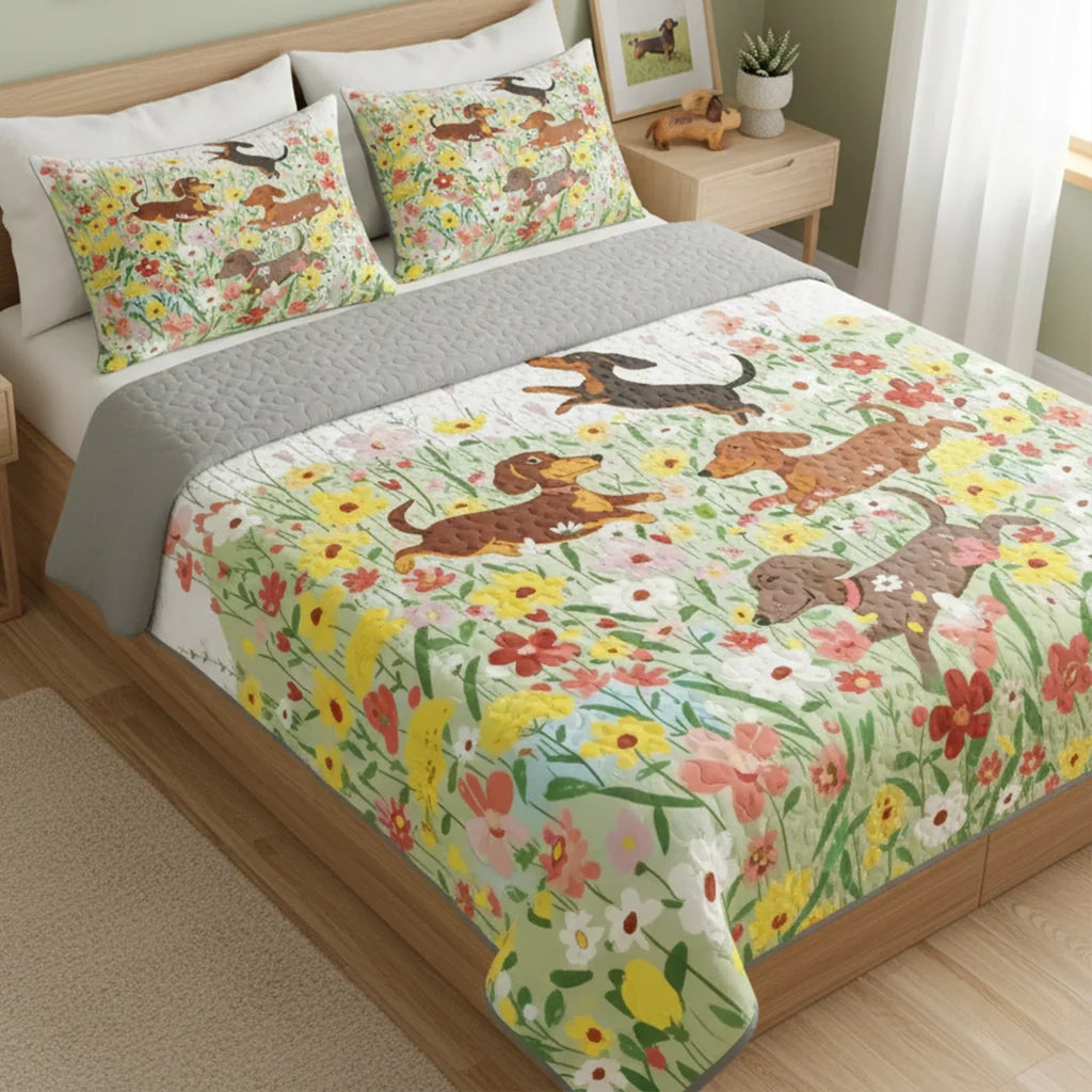 Shineful Quilt 3-Piece Set Spring Pup Joy