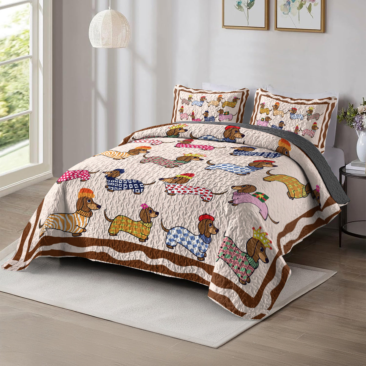 Shineful All Season Quilt 3-Piece Set - Mischievous Dachshunds