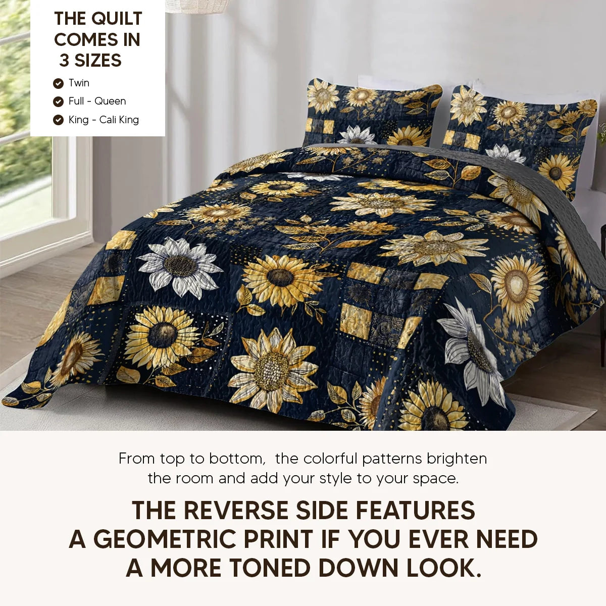 Shineful Quilt 3-Piece Set Inelegance Sunflowers