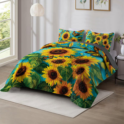 Shineful All Season Quilt 3-Piece Set - Sunflower With Butterfly