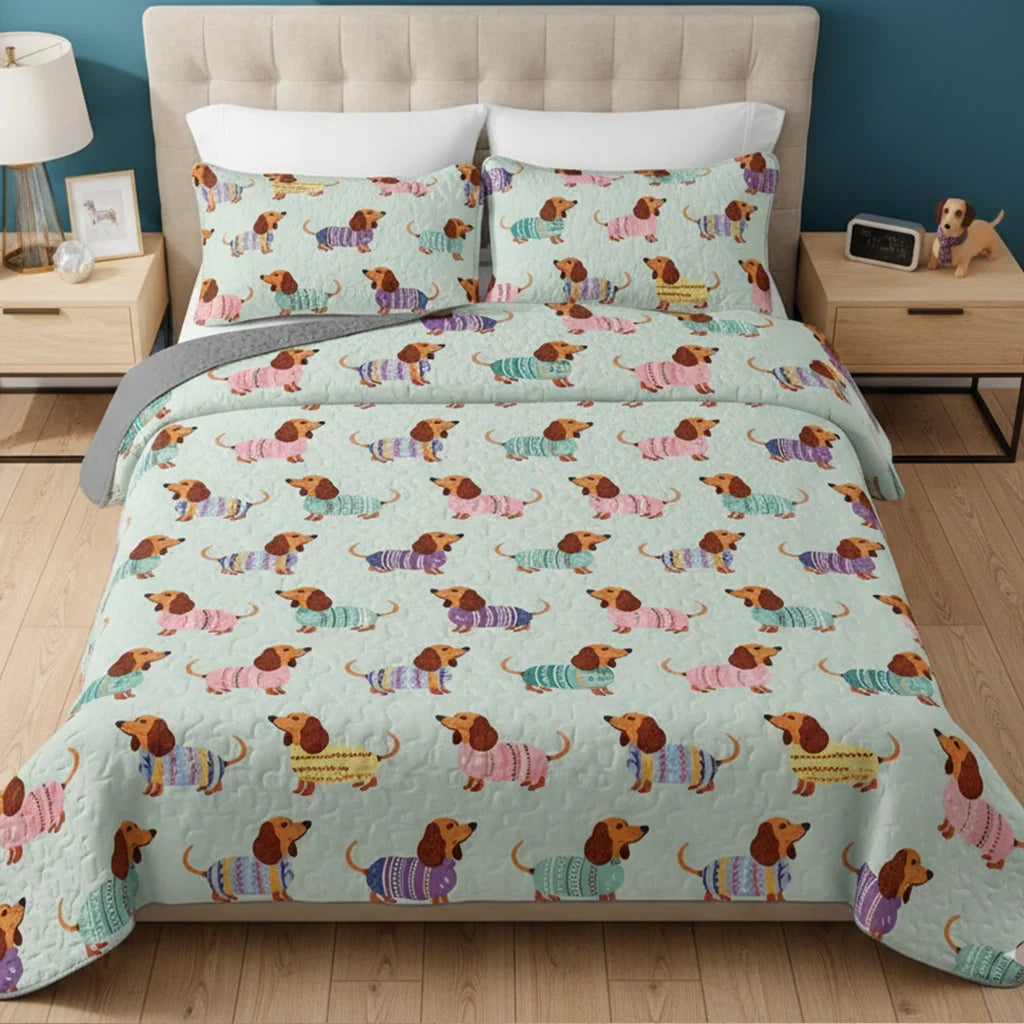 Shineful Quilt 3-Piece Set Colorful Dachshunds