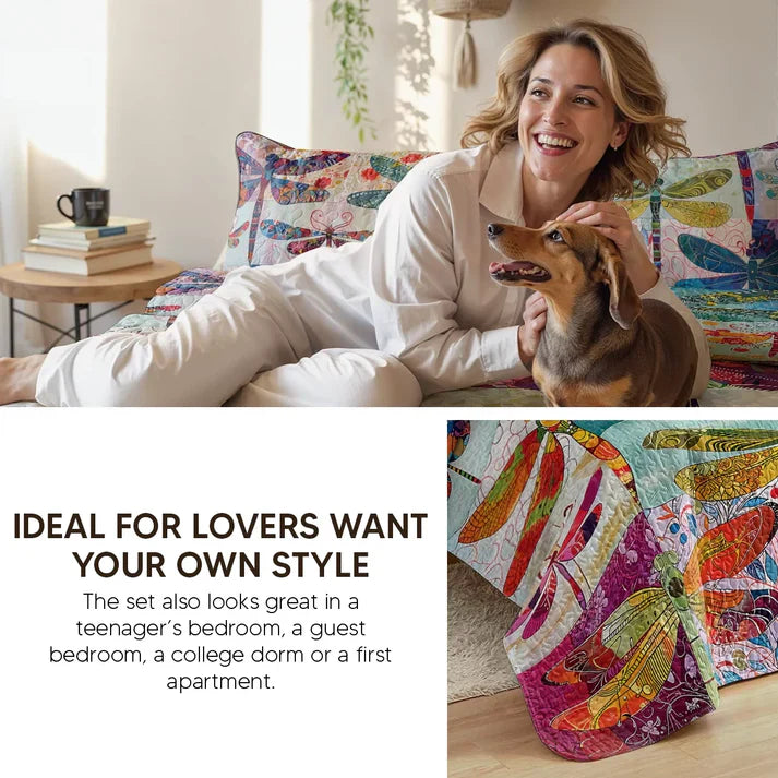 Shineful Quilt 3-Piece Set Dragonfly Bloom
