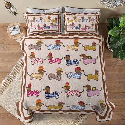 Shineful All Season Quilt 3-Piece Set - Mischievous Dachshunds