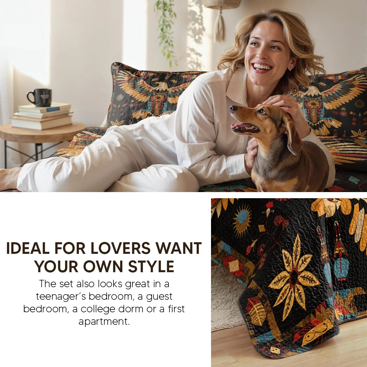 Shineful Quilt 3-Piece Set Horse Floral Pattern