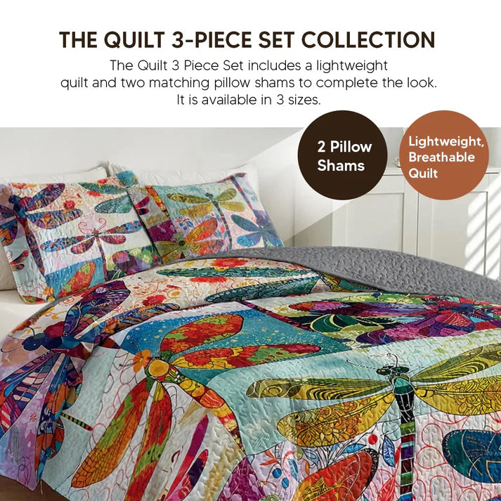 Shineful Quilt 3-Piece Set Dragonfly Bloom