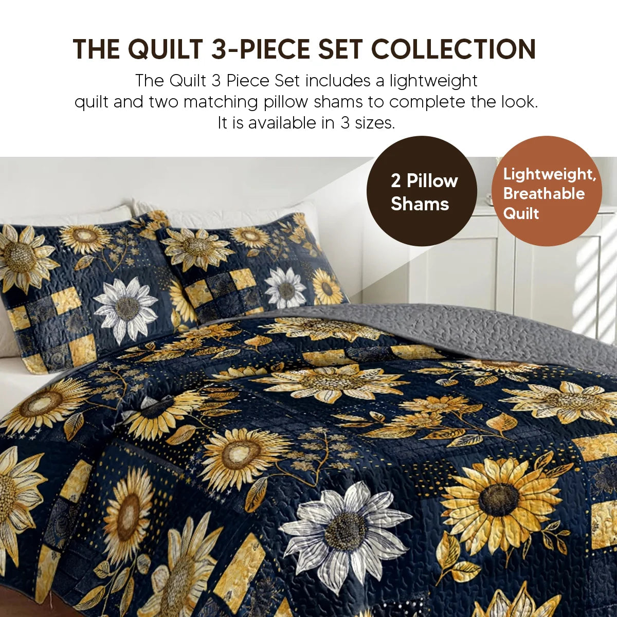 Shineful Quilt 3-Piece Set Inelegance Sunflowers
