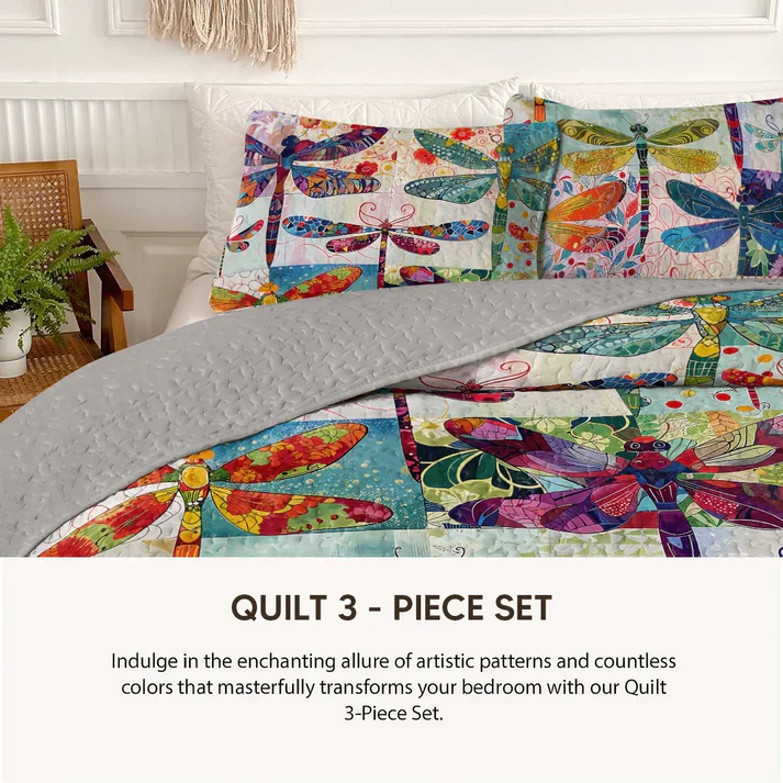 Shineful Quilt 3-Piece Set Dragonfly Bloom
