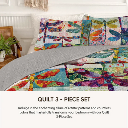 Shineful Quilt 3-Piece Set Dragonfly Bloom