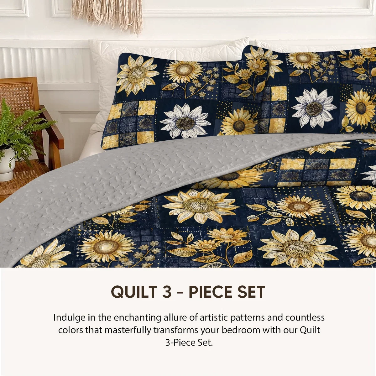 Shineful Quilt 3-Piece Set Inelegance Sunflowers