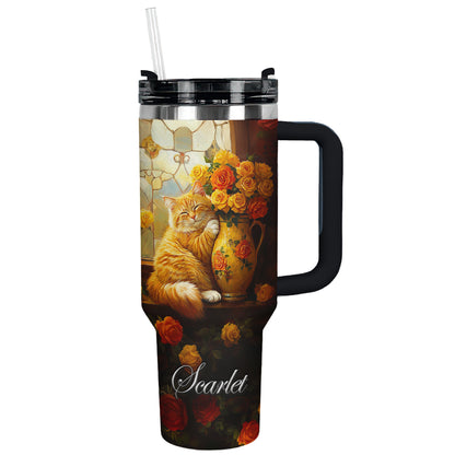Shineful Tumbler Personalized Cat And Rose