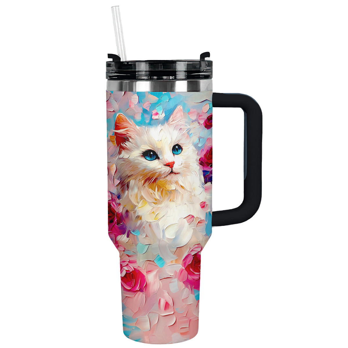 Shineful Tumbler Cat With Beautiful Rose