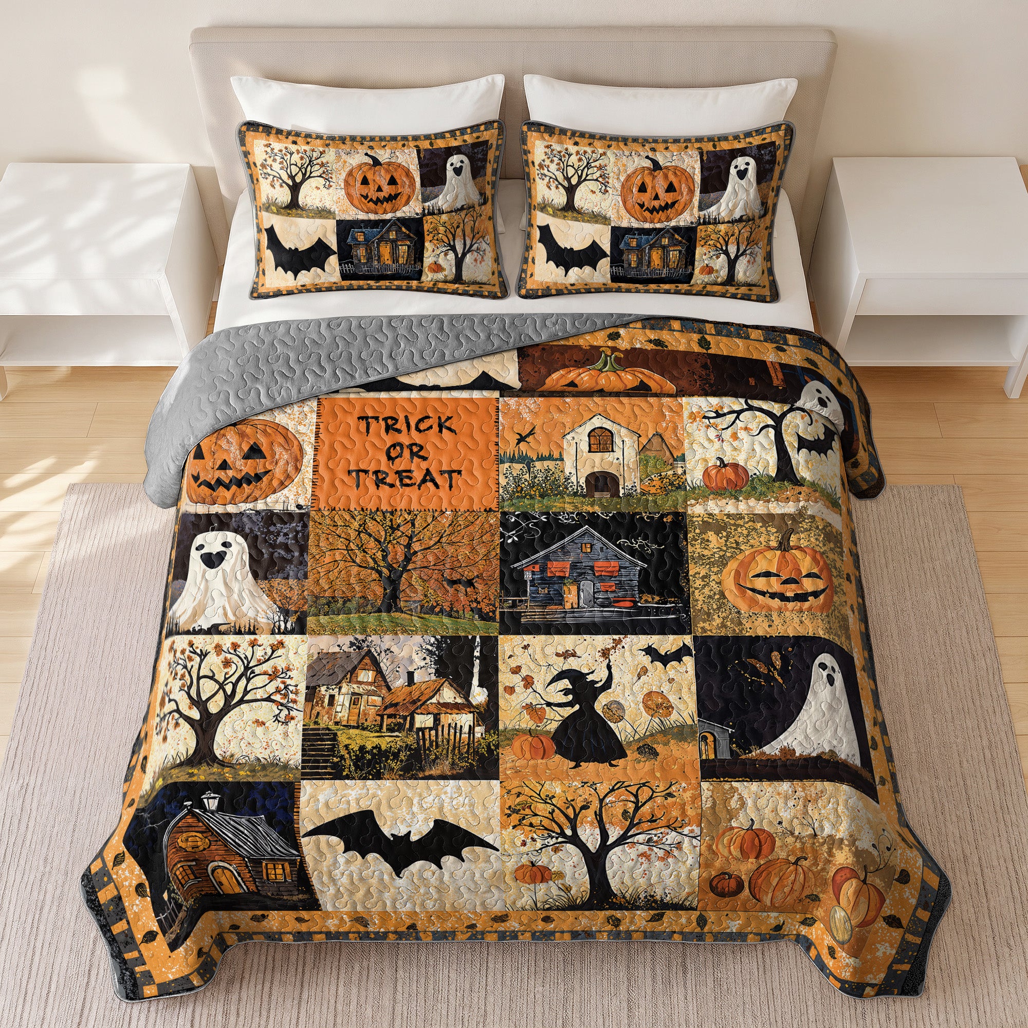 Shineful All Season Quilt 3-Piece Set - Spooky Trick Or Treat Halloween