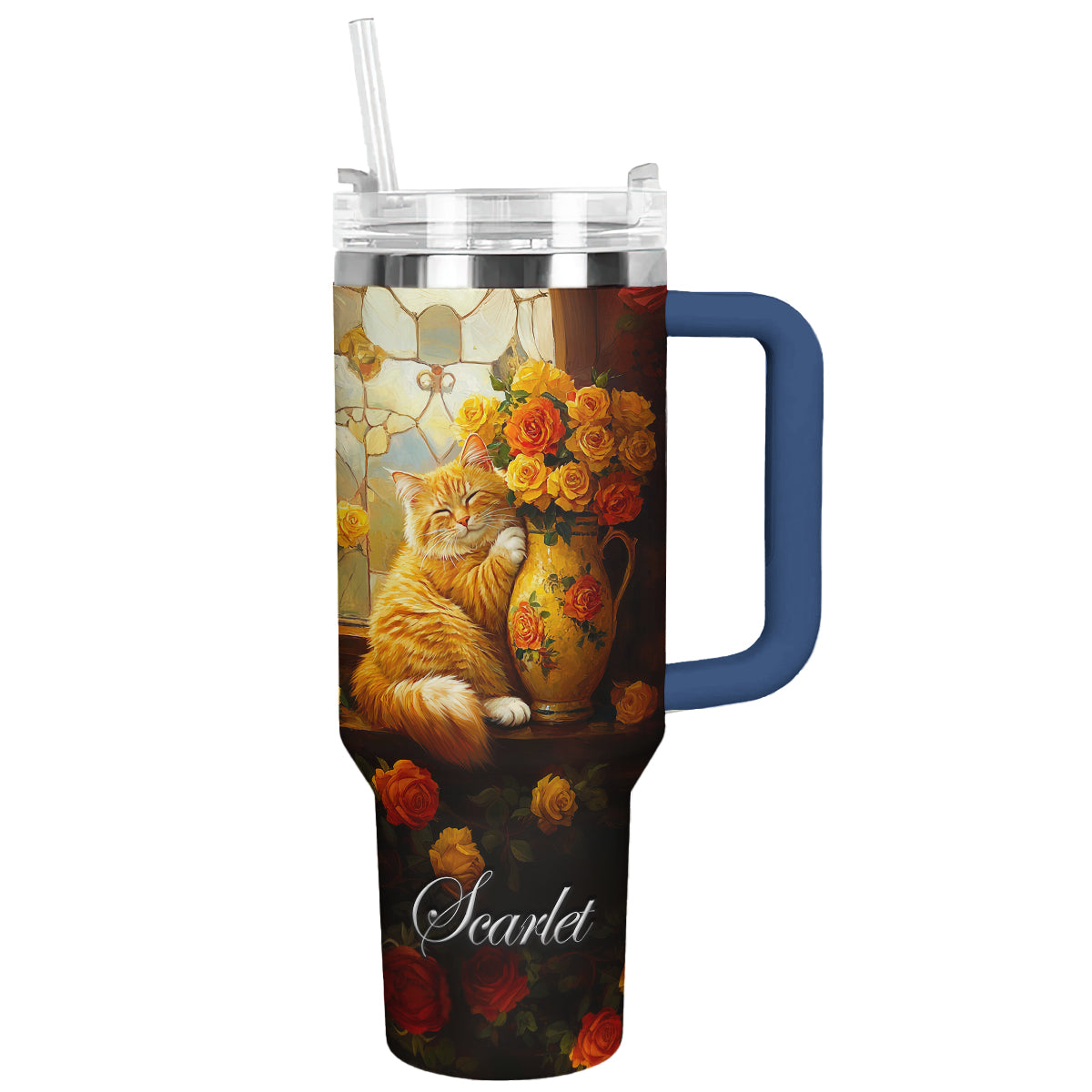 Shineful Tumbler Personalized Cat And Rose