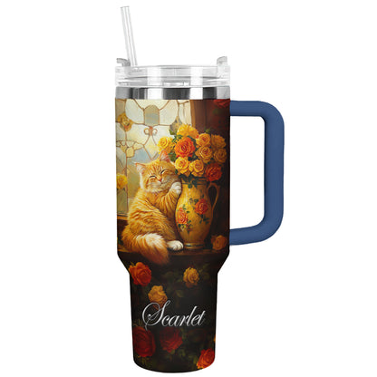 Shineful Tumbler Personalized Cat And Rose