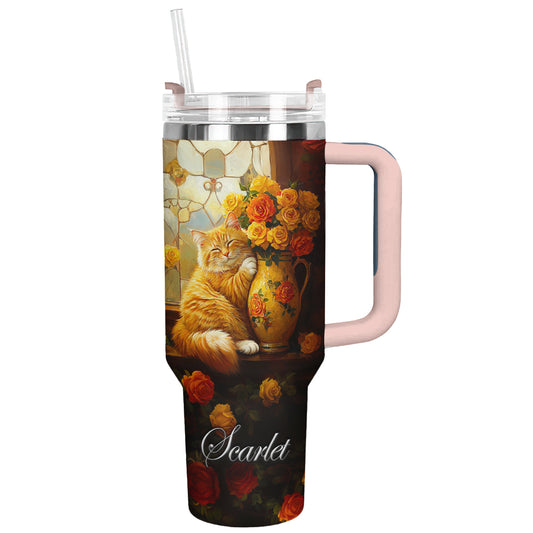 Shineful Tumbler Personalized Cat And Rose
