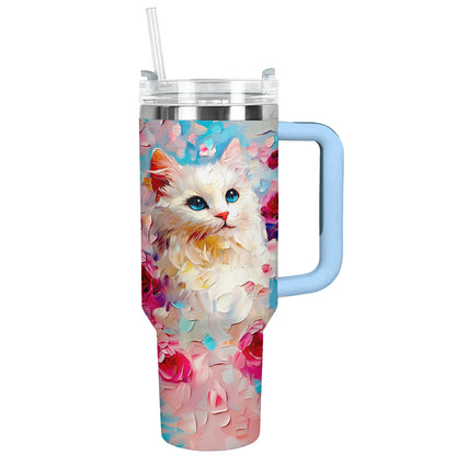 Shineful Tumbler Cat With Beautiful Rose