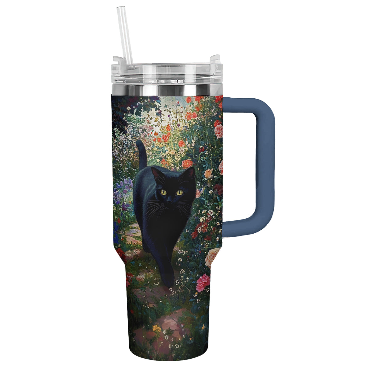 Shineful Tumbler Black Cat In English Garden
