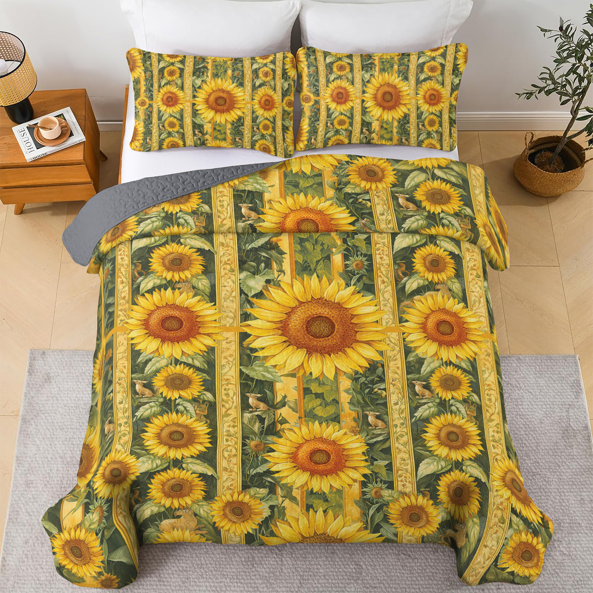 Shineful All Season Quilt 3-Piece Set - Golden Sunflower Dreams
