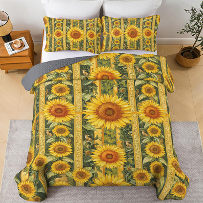 Shineful All Season Quilt 3-Piece Set - Golden Sunflower Dreams