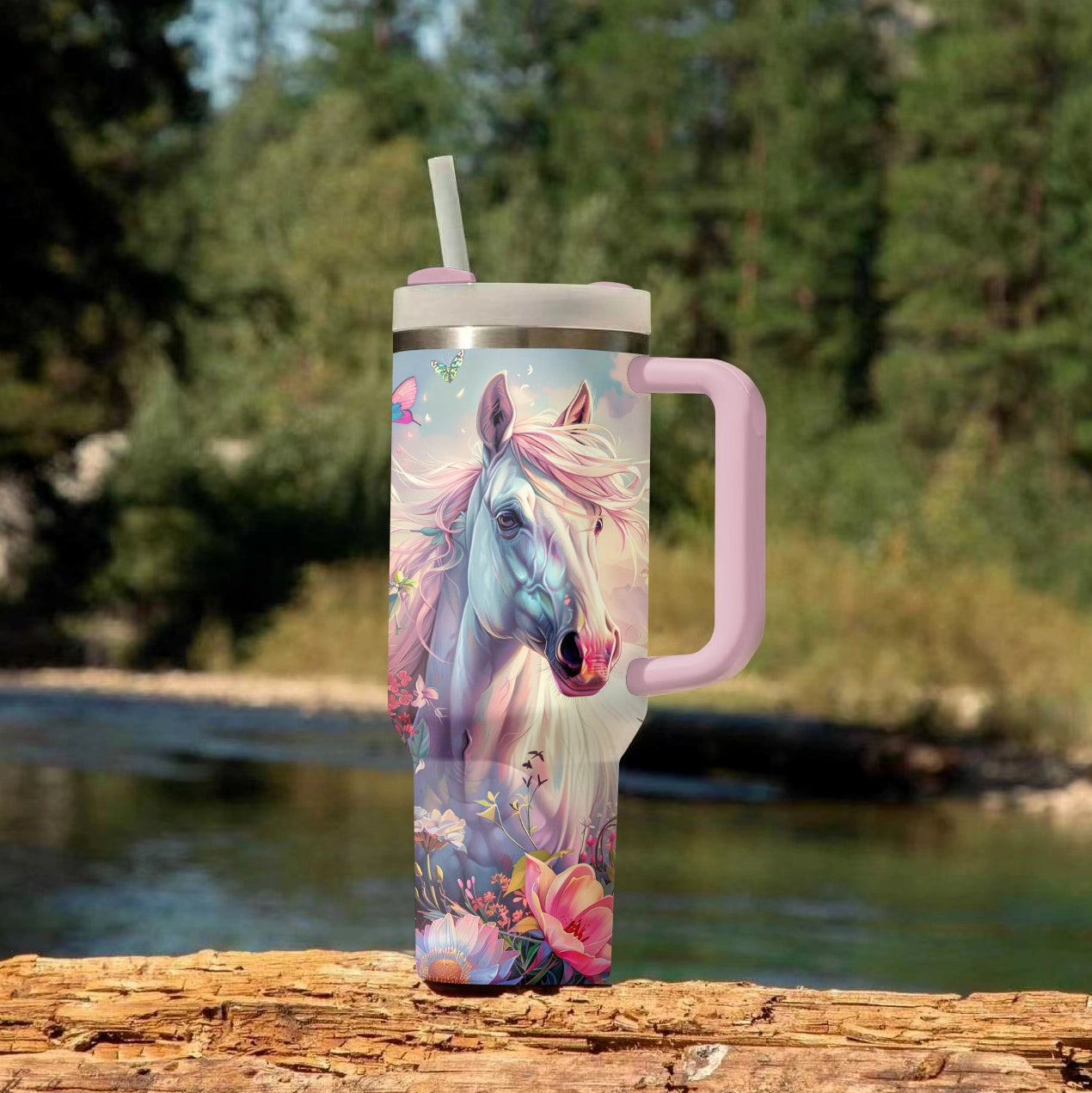 Shineful Tumbler Pink Floral Horse