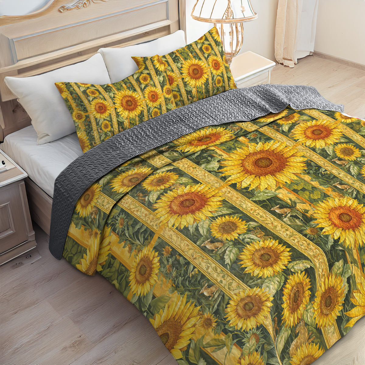 Shineful All Season Quilt 3-Piece Set - Golden Sunflower Dreams