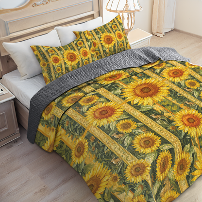 Shineful All Season Quilt 3-Piece Set - Golden Sunflower Dreams