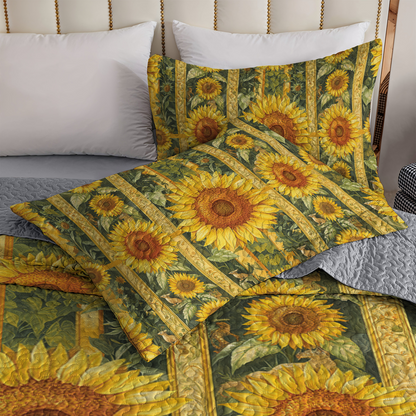 Shineful All Season Quilt 3-Piece Set - Golden Sunflower Dreams