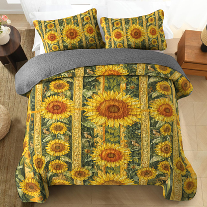 Shineful All Season Quilt 3-Piece Set - Golden Sunflower Dreams