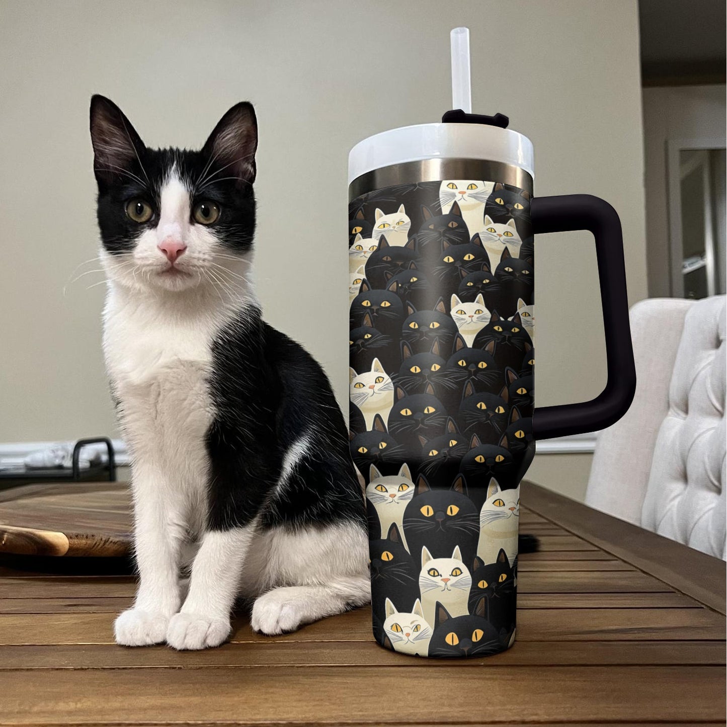 Shineful Tumbler Black And White Cat Sea