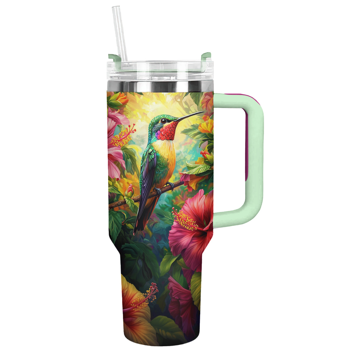 Shineful Tumbler Colorful Humming Bird And Hibiscus