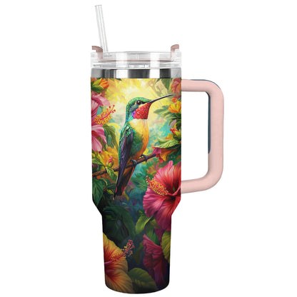 Shineful Tumbler Colorful Humming Bird And Hibiscus