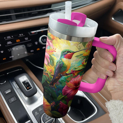 Shineful Tumbler Colorful Humming Bird And Hibiscus