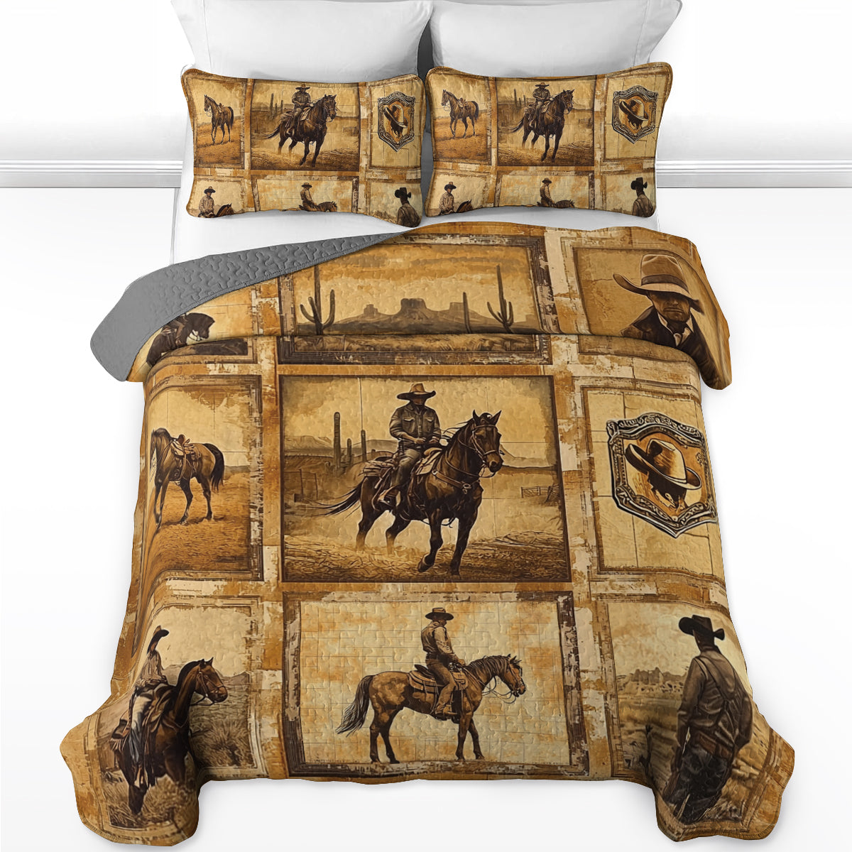 Shineful All Season Quilt 3-Piece Set Cowboy Memories