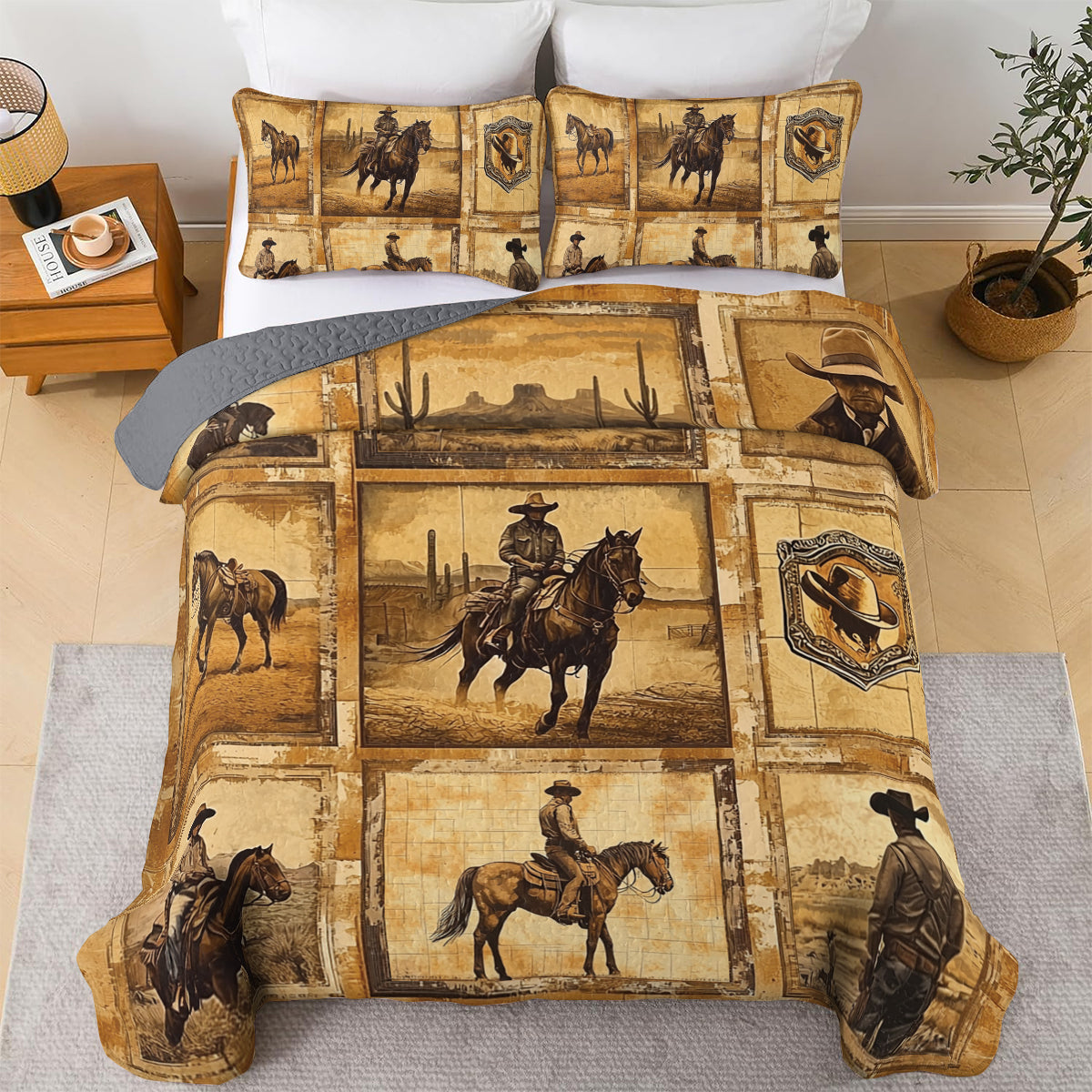 Shineful All Season Quilt 3-Piece Set Cowboy Memories