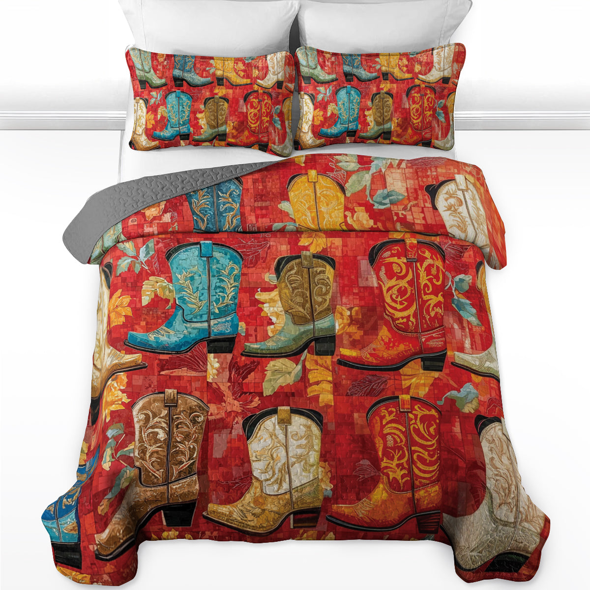 Shineful All Season Quilt 3-Piece Set Glamorous Cowboy Boots