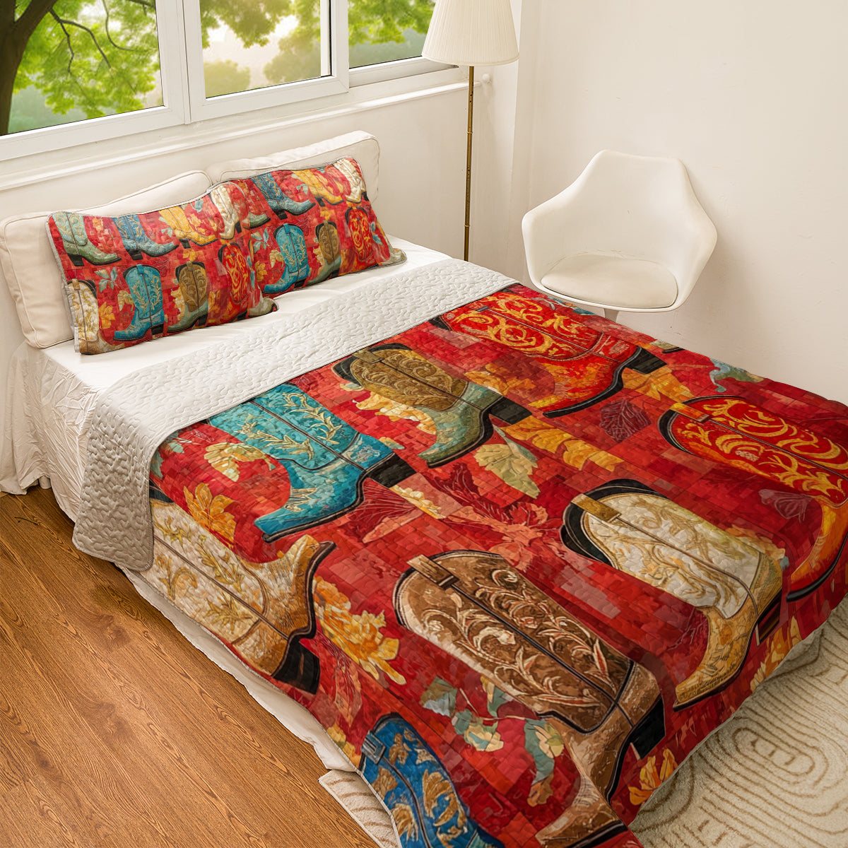Shineful All Season Quilt 3-Piece Set Glamorous Cowboy Boots