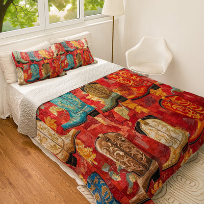 Shineful All Season Quilt 3-Piece Set Glamorous Cowboy Boots