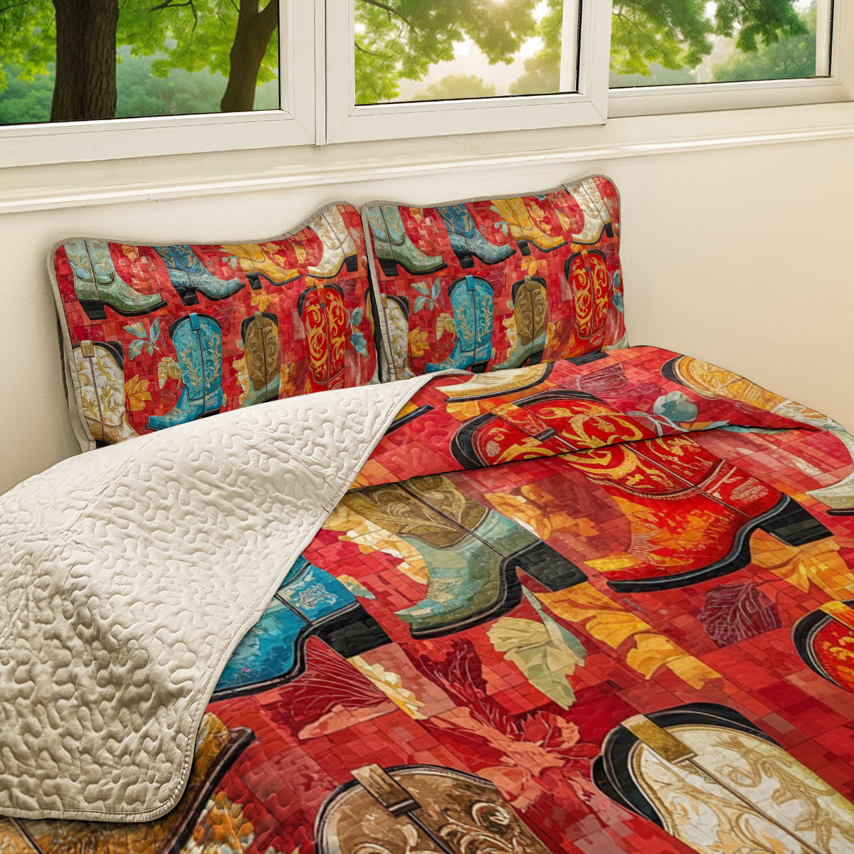 Shineful All Season Quilt 3-Piece Set Glamorous Cowboy Boots